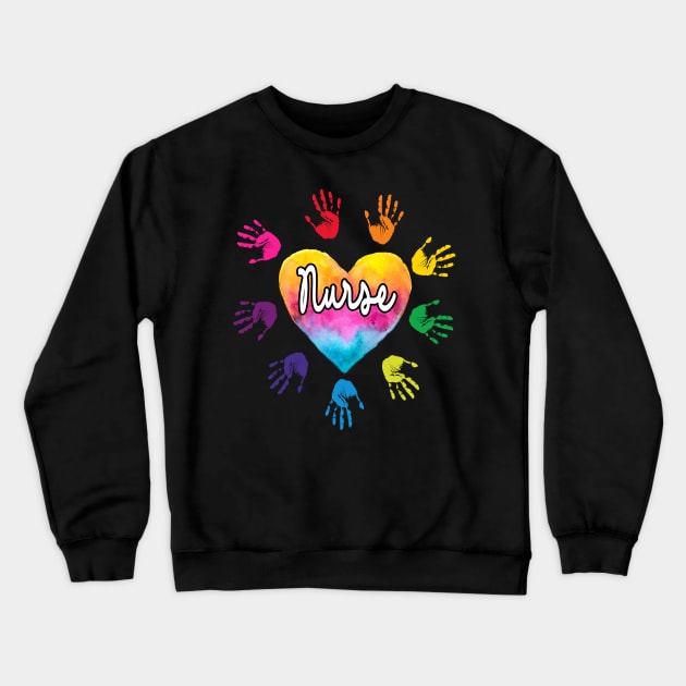 Nurse Heart hand Colorful Nurse Gift Crewneck Sweatshirt by peskybeater